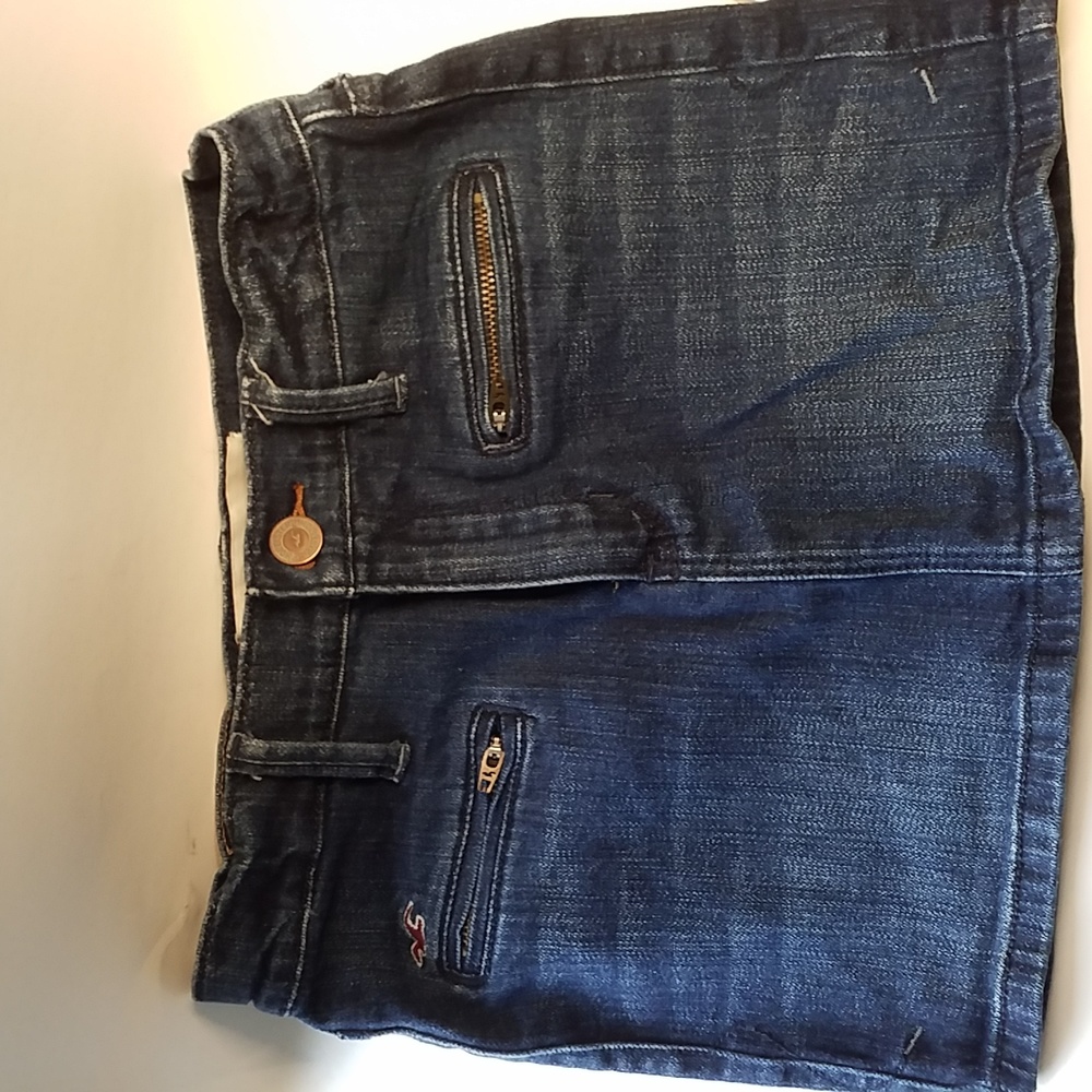 HOLLISTER DENIM MINI SKIRT Size 1 Zip Front Pockets